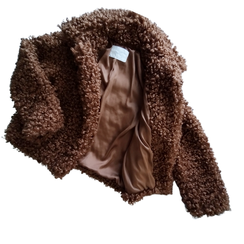 ZARA | Faux Fur Curly Sherpa Brown Lapel Jacket | Women's Small - Picture 12 of 15